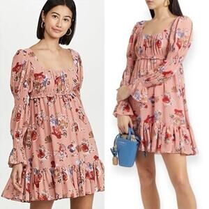 Cinq à Sept Simone Tiered Floral-Print Chiffon Mini Dress in the Bare Rose Multi